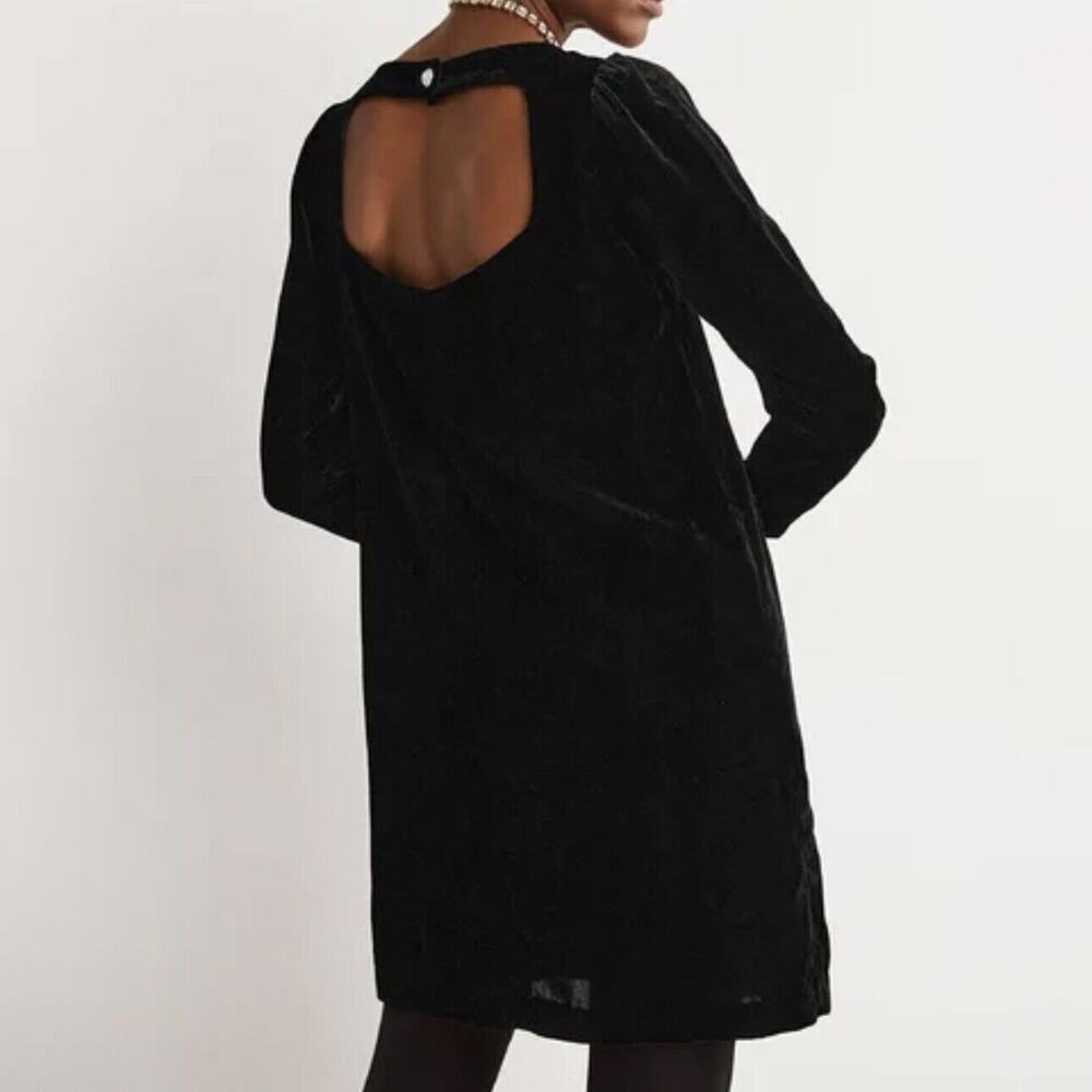 Boden Black Velvet Mini Dress with Open Back Detail